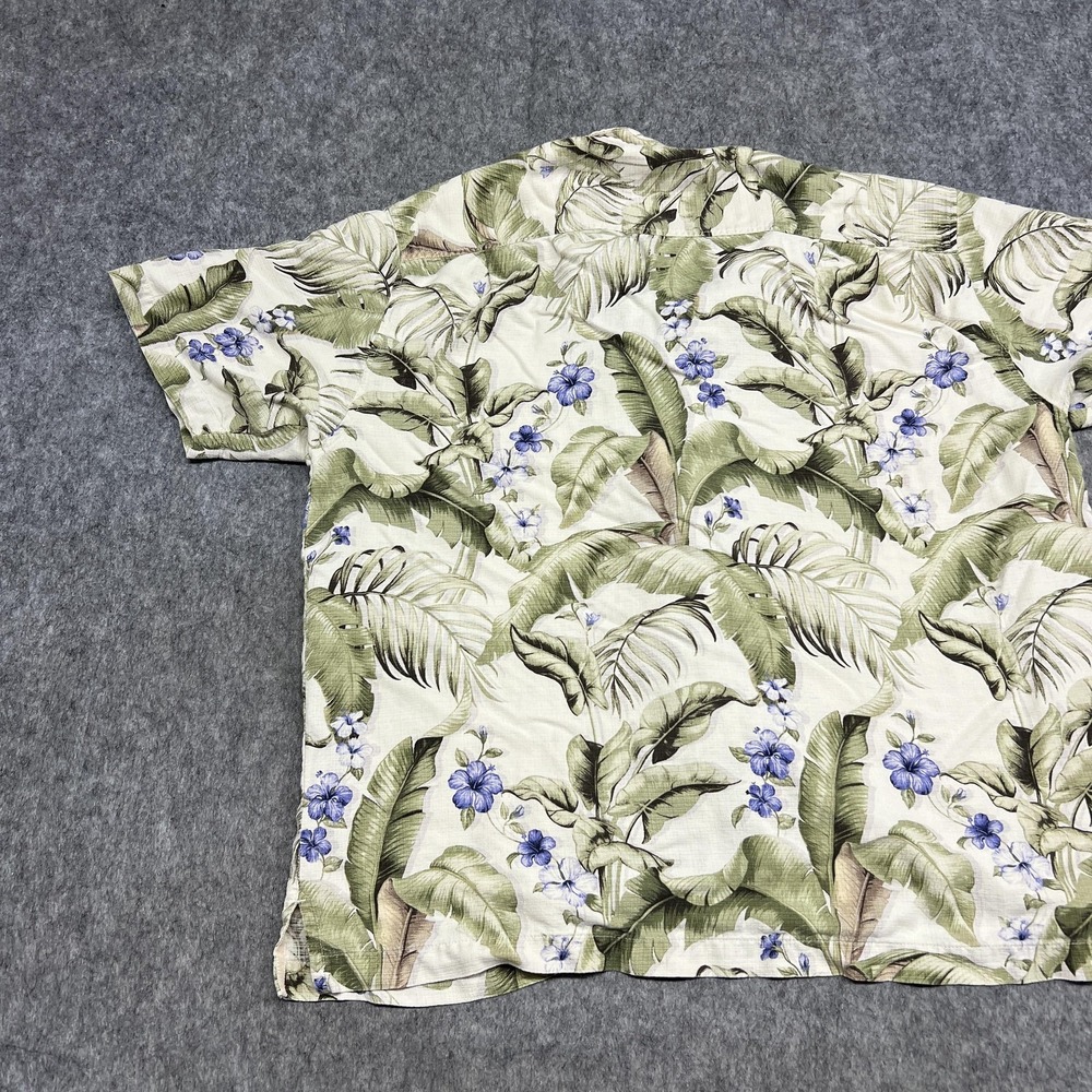 Tommy Bahama Shirt Mens XL Beige Green Floral Silk Hawaiian Tropical Aloha Beach - Picture 12 of 15